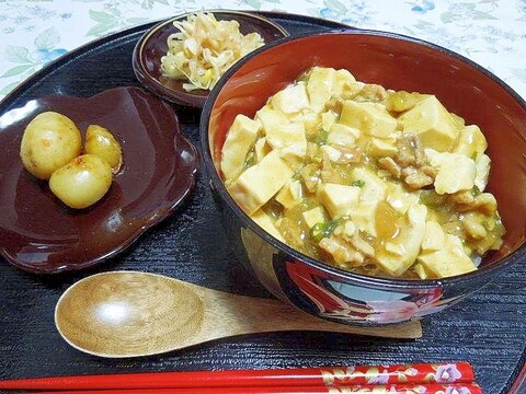 カレー風味の黄色い麻婆豆腐